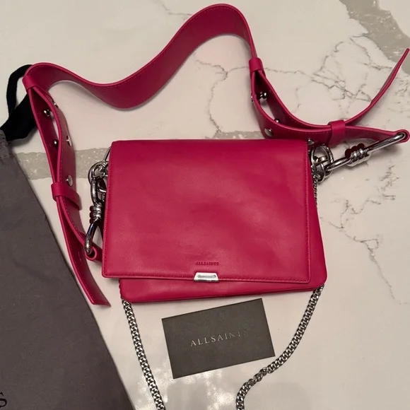 All Saints Fuchsia Leather Crossbody Bag NWT - Picture 2 of 7